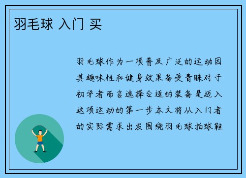 羽毛球 入门 买
