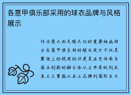 各意甲俱乐部采用的球衣品牌与风格展示